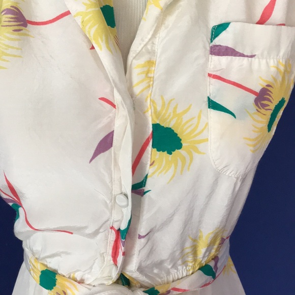 Vintage 70s-80s white floral summer day dress Hawaiian tropical flowers retro - Picture 8 of 14